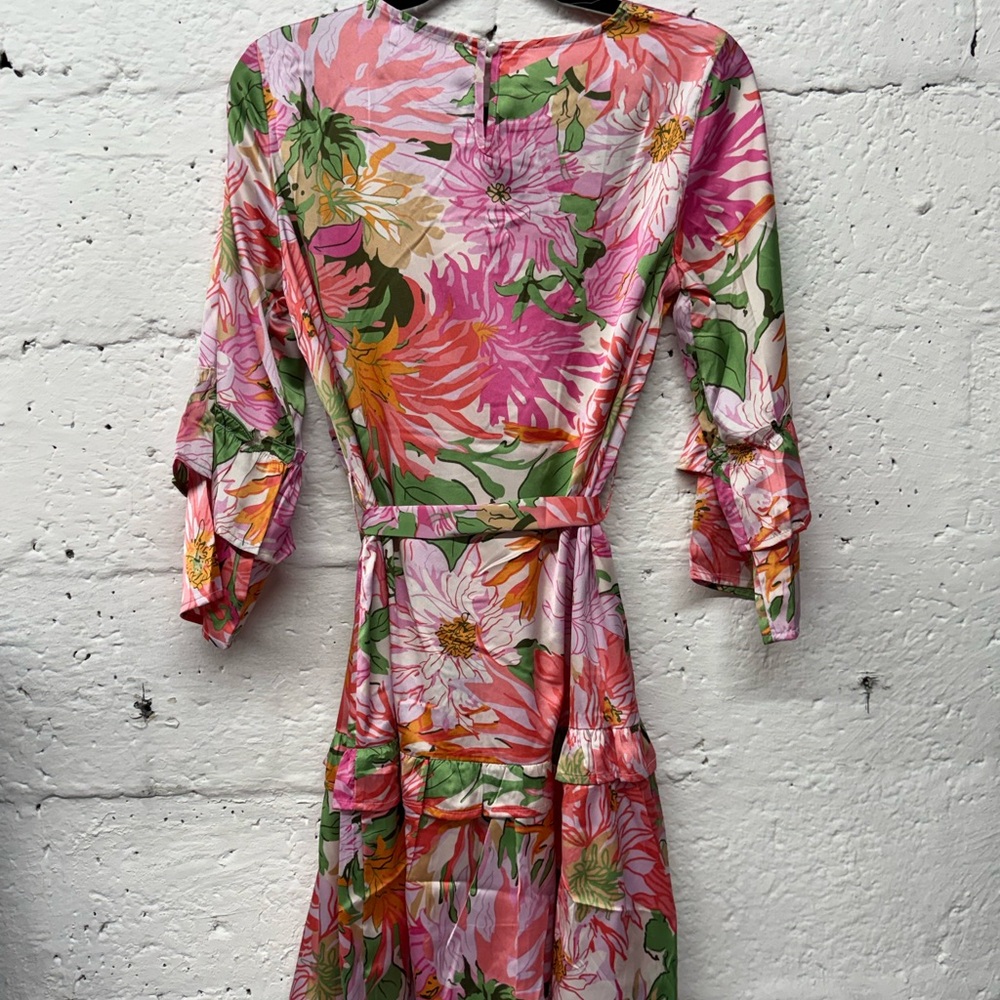 Jess Lea Pink Tropical Wrap Dress - Size Small - Picture 5 of 5